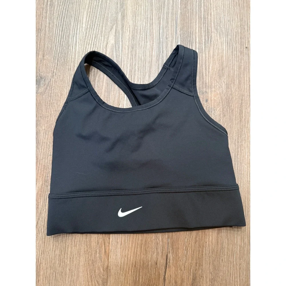 Nike Womens Dri-FIT Racerback Sports Bra Black White Swoosh Medium Impact Size S